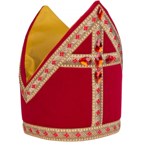 Sinterklaas kokermijter polyester fluweel luxe voor volwassenen - Sint kostuum accessoires -