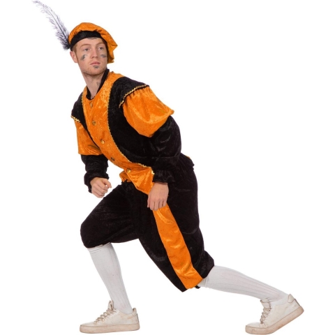 Pietenpak roetveeg Piet - oranje/zwart - pieten verkleed kostuum 3-delig - unisex 50 (S/M) -