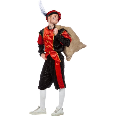 Pietenpak roetveeg Piet - rood/zwart - pieten verkleed kostuum 3-delig - unisex 58 (2XL/3XL) -