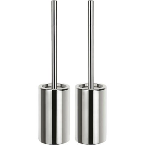 Luxe Toiletborstel in houder Sienna - 2x - zilver glans - porselein - 42 x 10 cm - met binnenbak -