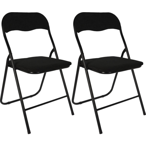 Klapstoel met ribcord zitting - 2x - zwart - 40 x 38 x 88 cm - metaal -