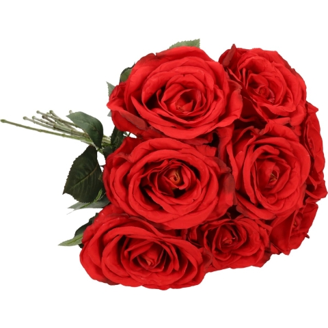 Kunstbloemen boeket roos Nova - 8x - rood - 75 cm - kunststof steel - decoratie bloemen -