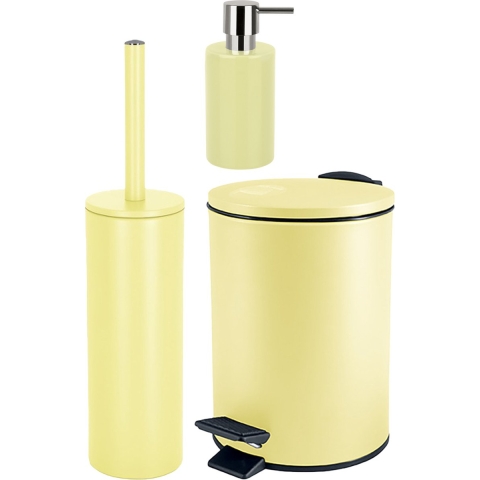 Badkamer accessoires set - WC-borstel/pedaalemmer/zeeppompje - metaal/keramiek - geel -