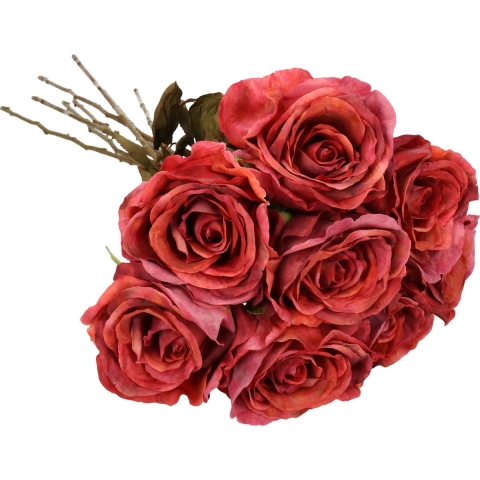 Kunstbloemen boeket roos Calista - 8x - rood - 66 cm - kunststof steel - decoratie bloemen -