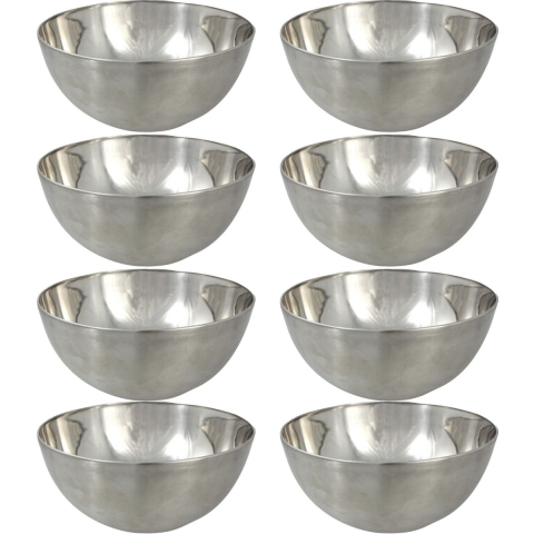 Kommetjes/schaaltjes - 8x - mat zilver - RVS - D19 x 9.5 cm - serveerschalen -