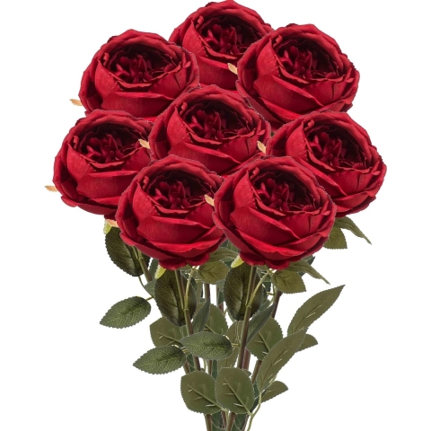 Kunstbloemen boeket roos Joelle - 8x - rood - 65 cm - decoratie bloemen -