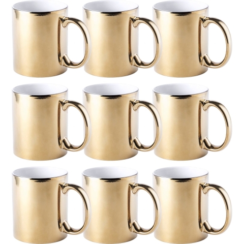 Koffiebeker/theemok - 10x - Metallic goud - keramisch - 350 ml - Servies - Bekers/mokken -