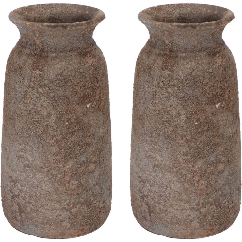 DK Design Bloemenvaas kruik model Maya - 2x - roestbruin - D16 x H30 cm - rustieke vaas -
