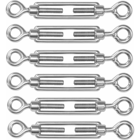 AMIG Spanschroeven/draadspanner met oog/oog - 6x - 7cm - 316L RVS - 100kg - M5 schroefdraad -