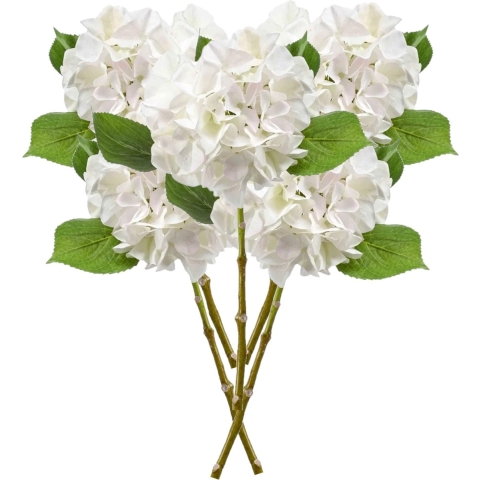 Kunstbloem Hortensia tak - 5x - Challenge - 47 cm - wit - kunst zijdebloem - Hydrangea -