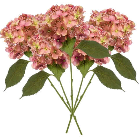 Kunstbloem Hortensia tak - 5x - 50 cm - oud roze - kunst zijdebloem - Hydrangea - decoratie bloem -