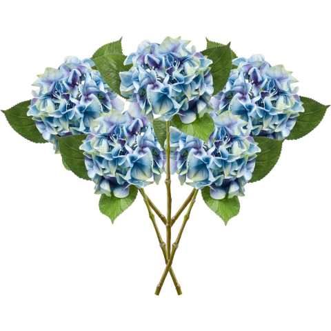 Kunstbloem Hortensia tak - 5x - Challenge - 47 cm - blauw - kunst zijdebloem - Hydrangea -