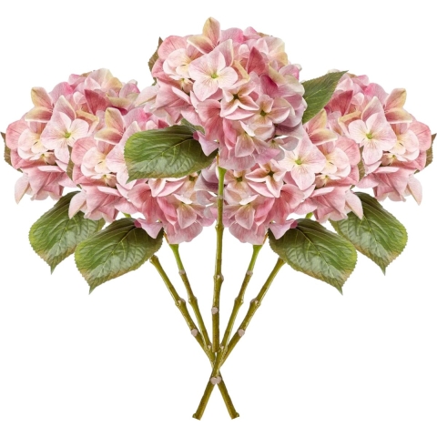 Kunstbloem Hortensia tak - 5x - Challenge - 47 cm - roze - kunst zijdebloem - Hydrangea -