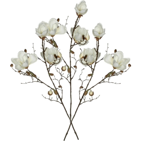 Kunstbloem Magnolia tak - 3x - 90 cm - wit - Kunst zijdebloemen -