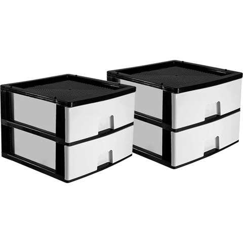 Ladeblokje/bureau organizer 2x grote lades - antraciet/wit - L38 x B38 x H30 cm - kunststof -