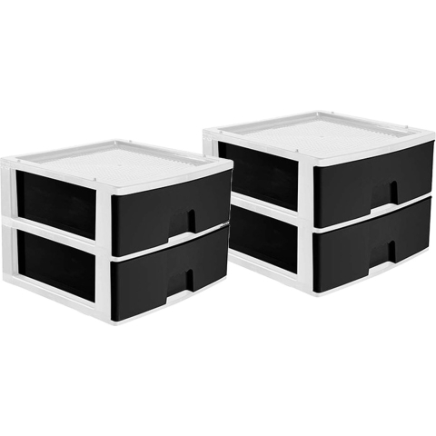 Ladeblokje/bureau organizer 2x grote lades - wit/antraciet - L38 x B38 x H30 cm - kunststof -