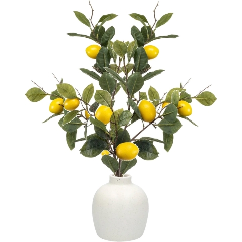 Kunstbloem citrusfruit tak citroen - 3x - 95 cm - geel - losse steel - Kunst zijdebloemen -