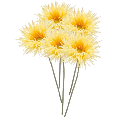 Kunstbloem Gerbera spider - 5x - 70 cm - zacht geel - Real Touch - kunst zijdebloemen -