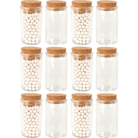 Glazen flesjes met kurk dop - set 48x - transparant - glas - 50 ml -