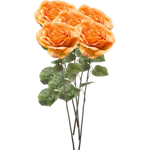 Kunstbloem Roos Laurie tak - 5x - 57 cm - oranje - Kunst zijdebloemen -