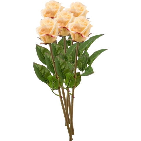 Kunstbloem Roos Bud tak - 5x - 58 cm - licht geel - Kunst zijdebloemen -