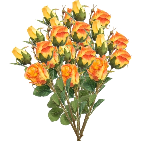 Kunstbloemen boeket Rozen - 8x - 44 cm - oranje - Kunst zijdebloemen -