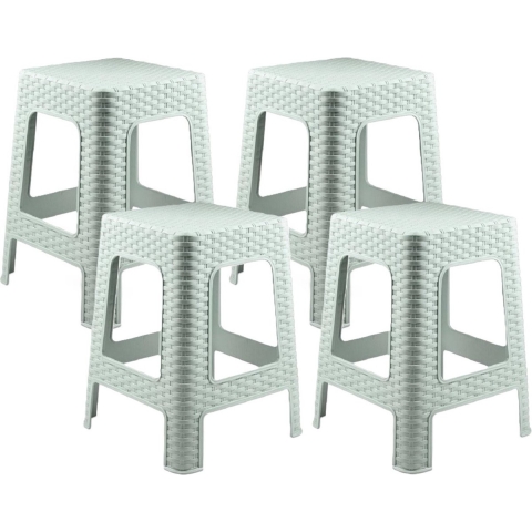 Plasticforte zit/bijzet krukje - 4x - Rotan line - mintgroen - kunststof - 28 x 28 x 45 cm -