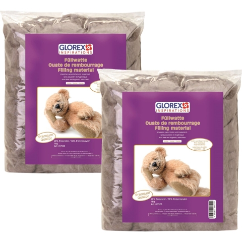 Glorex Hobby vulmateriaal - 2x - polyester - 1 kilo gram voor knuffels/kussens - bruin - donzig -