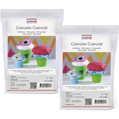 Glorex Hobby vulmateriaal - 2x - 1000 gram voor knuffels/kussens - wit - Granulex fijne korrels -