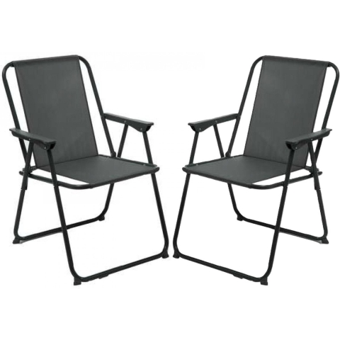 Atmosphera camping/strand stoel - 2x - aluminium - inklapbaar - zwart - L52 x B55 x H75 cm -