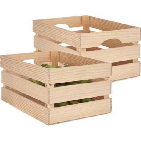 Fruitkisten opslagbox - 3x - open structuur - naturel - hout - L36 x B26 x H18 cm -