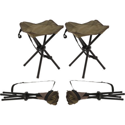 Driepoot opvouwbaar zit krukje - 4x - army groen - metaal - 33 x 40 cm - vissers krukje -