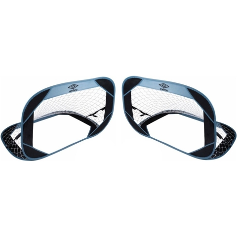 Umbro Voetbalgoal/voetbaldoel - 2x - uitklapbaar - incl. reistas - kunststof - blauw/zwart - 110 x 7 -