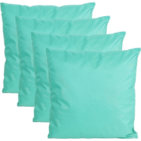 Buiten of tuin sier kussens - 4x - aqua blauw - 45 x 45 cm - binnen/buiten - tuinbank -
