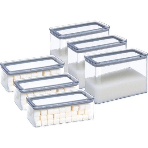 Keuken/voedsel voorraadpotten set 6x - kunststof - 1000/2000 ml - luchtdicht -