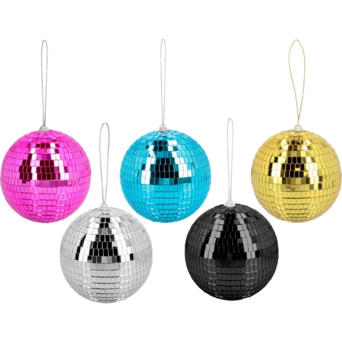 Disco spiegelballen set 5x stuks - mix kleuren - Dia 15 cm - Seventies/eighties thema versiering -