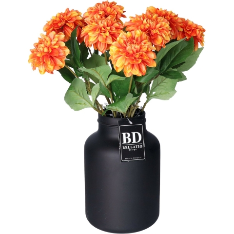 Bellatio Design Kunstbloemen boeket Dahlia - 10x - 50 cm - oranje - kunst zijdebloemen -