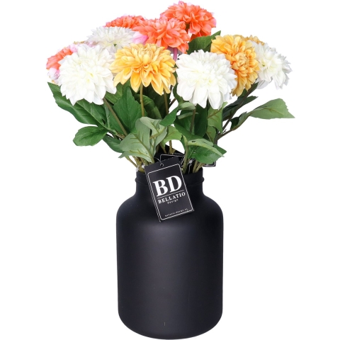 Bellatio Design Kunstbloemen boeket Dahlia's - 12 stelen - 50 cm - kleurenmix - zijdebloemen -