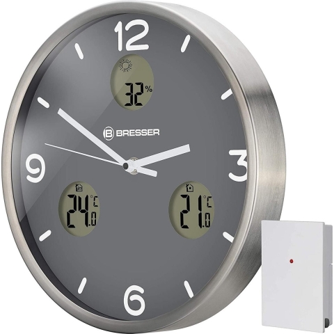 BRESSER MyTime io NX radiografische Wandklok met Meeting van Temperatuur en Luchtvochtigheid - Diameter 30 cm (athrazit)
