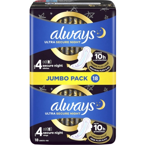 8x Always Maandverband Ultra Secure Night 18 stuks
