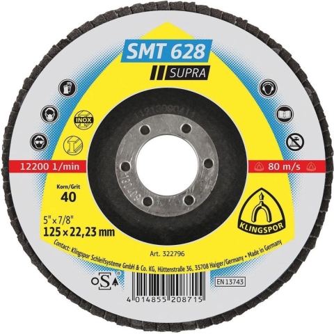 Klingspor Lamellenschuurschijf | d. 125 mm korreling 60 plat | RVS zirkoniumkorund | 10 stuks - 322798 322798
