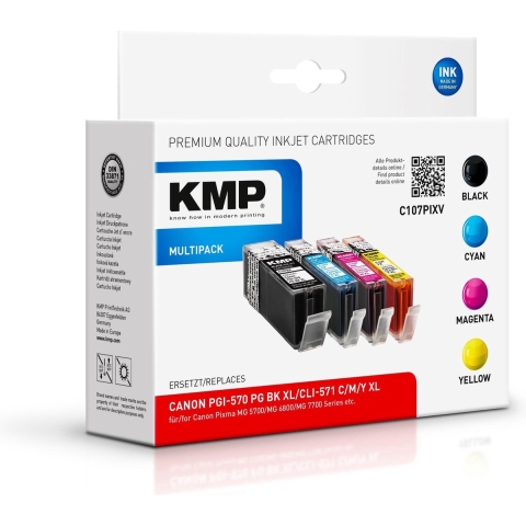 KMP Inktcartridge vervangt Canon CLI-571BK XL, CLI-571C XL, CLI-571M XL, CLI-571Y BL Compatibel Combipack Foto zwart, Cyaan, Magenta, Geel C107XV 1568,0050
