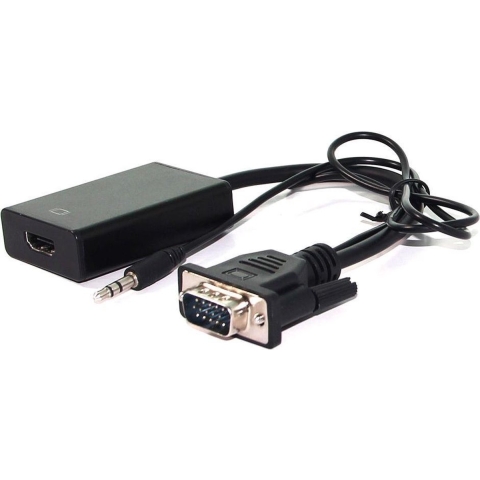 Value 12.99.3117 VGA-kabel VGA / HDMI Adapterkabel HDMI-A-bus, VGA-bus 9-polig, Jackplug-bus 3,5 mm 0.15 m Zwart