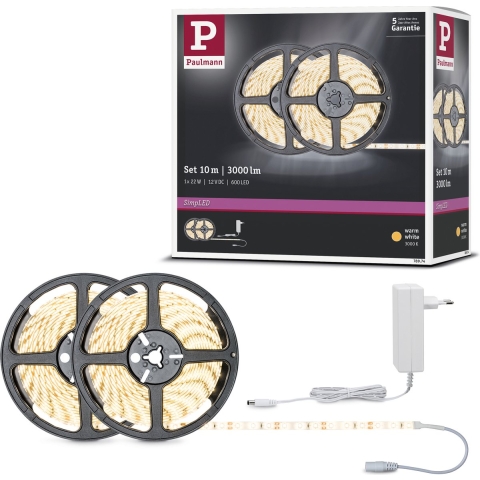 Paulmann SimpLED 78974 LED-strip complete set Met connector (male) 12 V 10 m Warmwit 1 stuk(s)