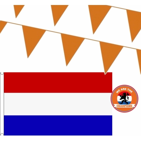 Ek oranje straat/ huis versiering pakket met oa 1x Nederland vlag, 100 meter oranje vlaggenlijnen -