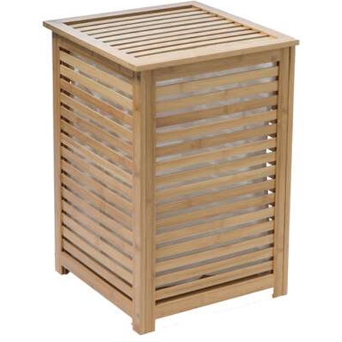 Wasmand Bamboe - met opvang waszak - 65 liter compartiment - 40 x 38 x 58 cm - met deksel -