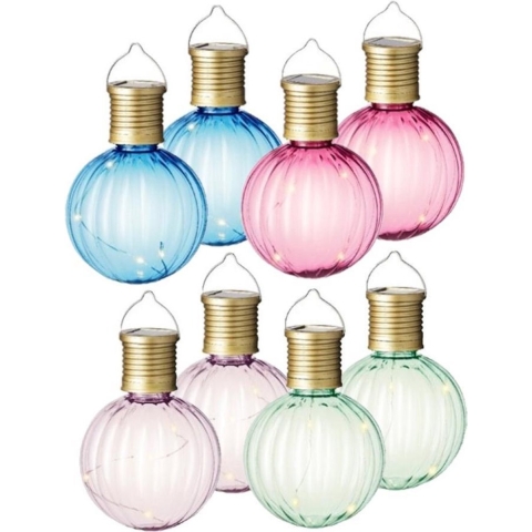 Set van 16x stuks buiten led lichtroze, groene, blauwe en roze lampion solar verlichting 11 cm -