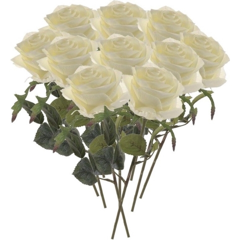 Kunstbloem roos Simone wit 45 cm 10 stuks -