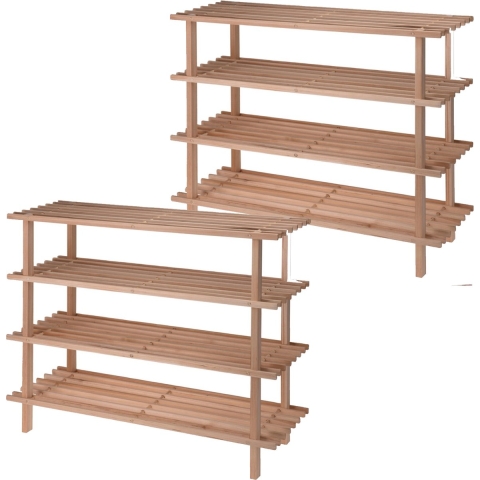 2x stuks houten schoenenrek/schoenenstandaard 4-laags 77 x 26 x 65 cm -