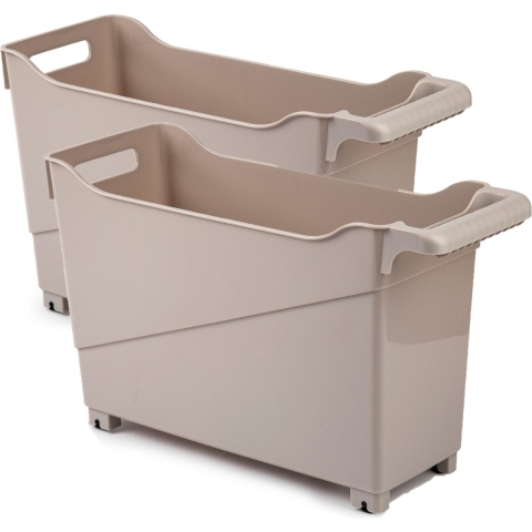 Set van 6x stuks kunststof trolleys licht bruin op wieltjes L45 x B17 x H29 cm -